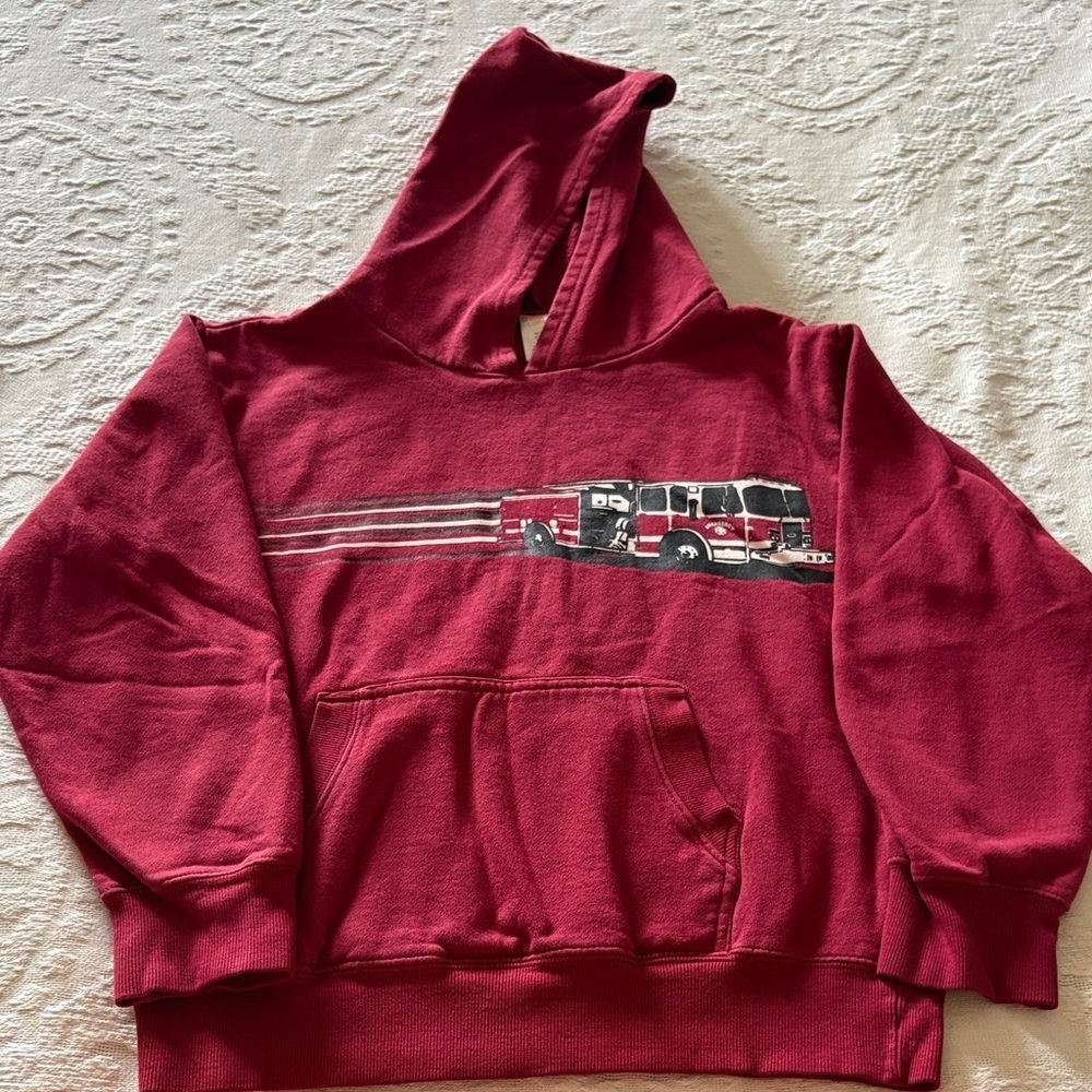 Gently Loved Red Hoodie with Fire Truck Graphic by Gymboree 2013